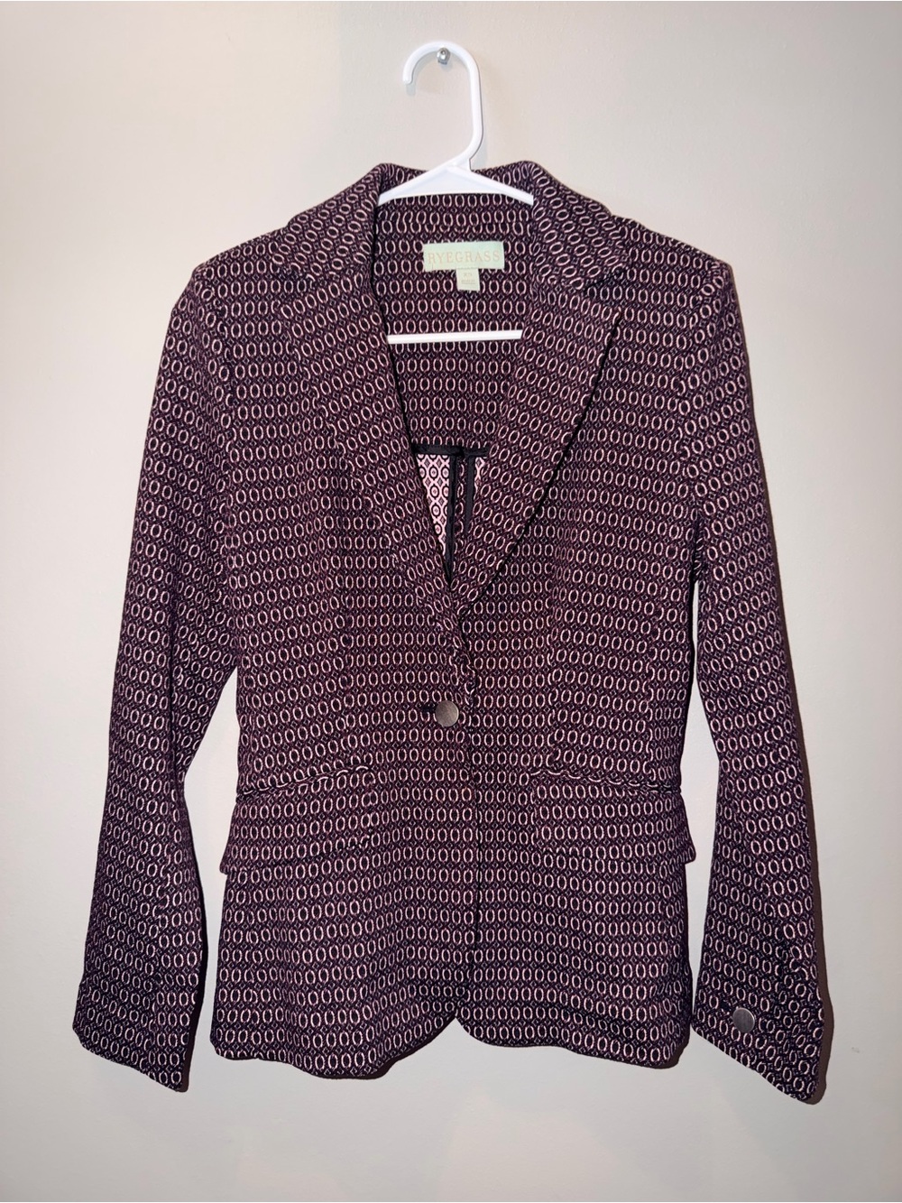 Ryegrass Purple & Black Geometric Jacquard Blazer Jacket - Size XS